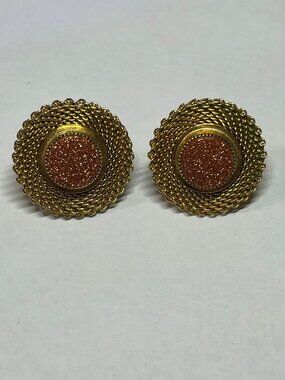Vtg 12k Gold-Filled Goldstone Screw Back Earrings - Marked MK
